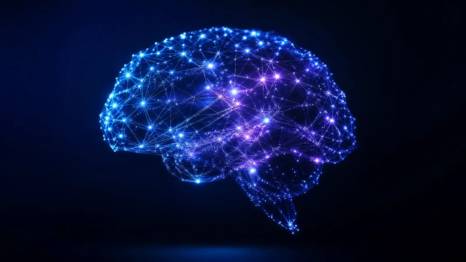 AI 神經網絡記憶體視覺化，藍色和紫色漸層背景