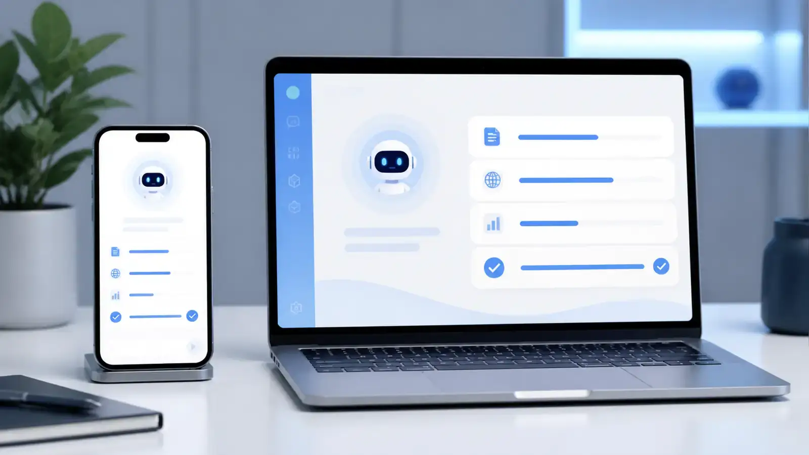 Claude Cowork 介面顯示手機與筆電並排的任務執行畫面