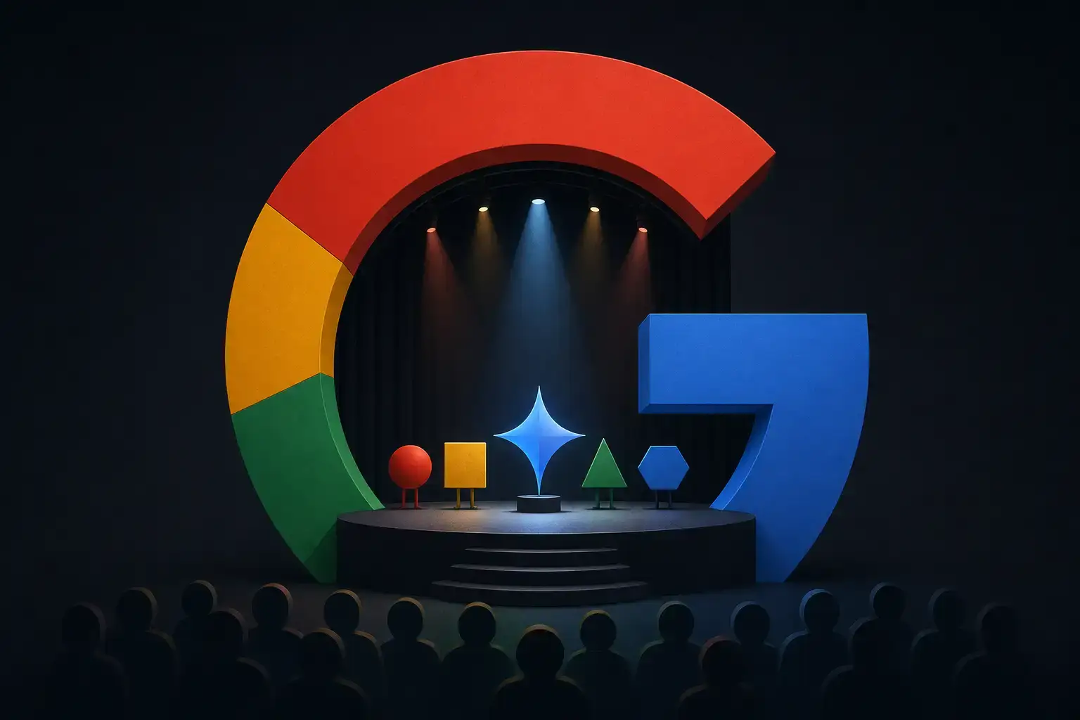 Google I/O 2026 社論封面，深色背景配 Google 四色點與 Agentic Gemini 標題